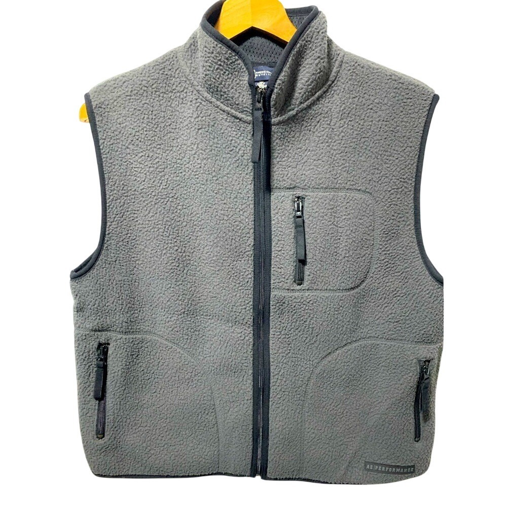 American Eagle Performance Fleece Vest Mens L Gray Full Zip Sherpa Gorpcore